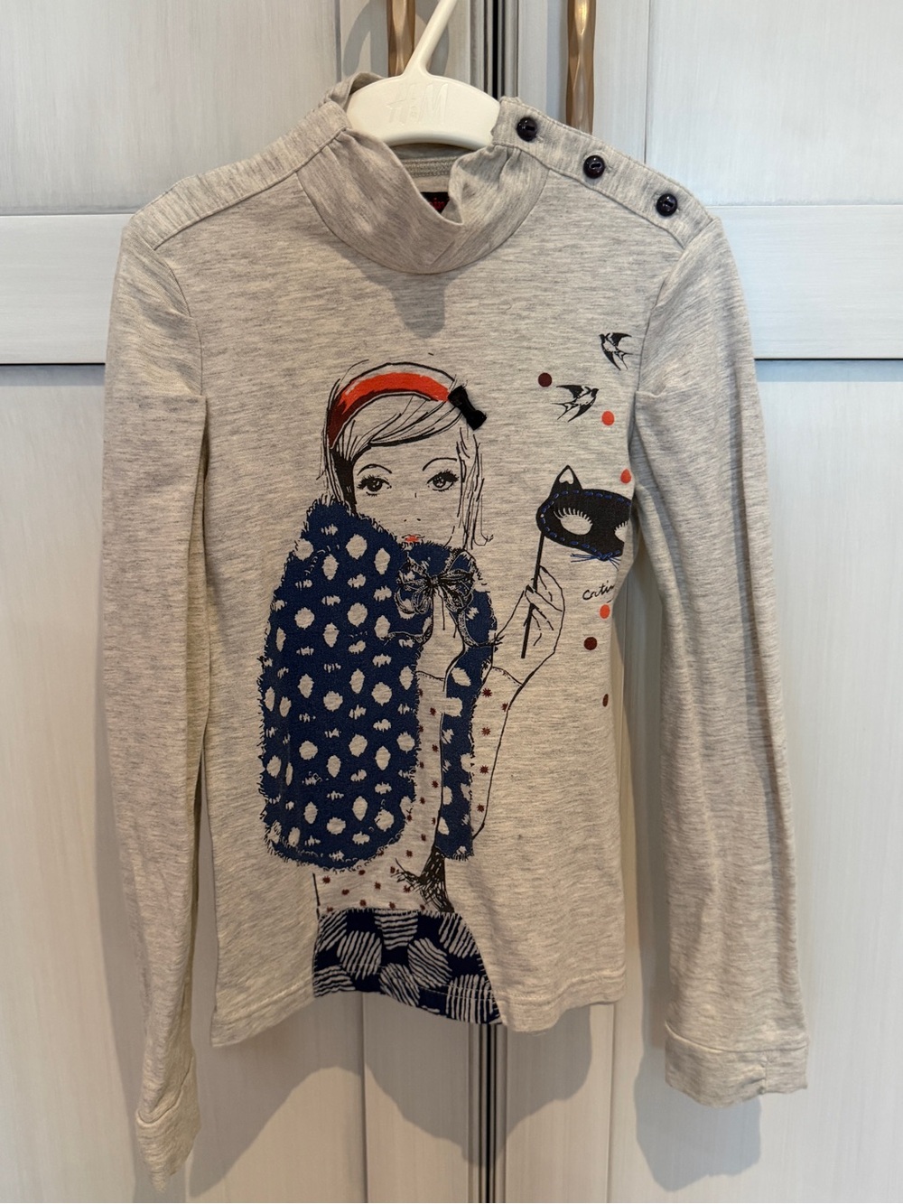 Catimini Light Gray Long-Sleeve Tee with Navy & Orange Graphic